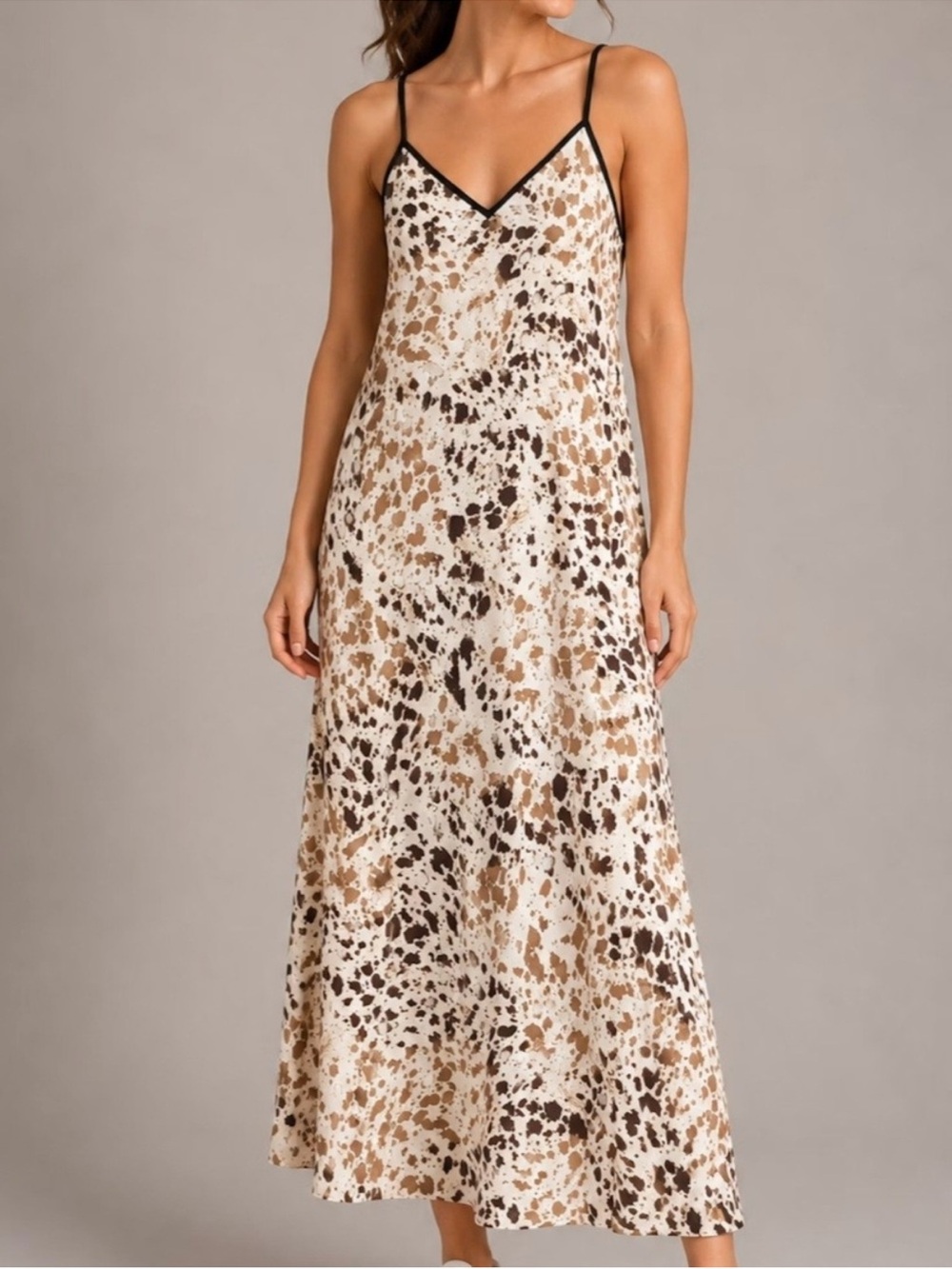 Sincerely Jules Cotton Flax Blend Cow Print Western Cowgirl Maxi Dress - Size S
